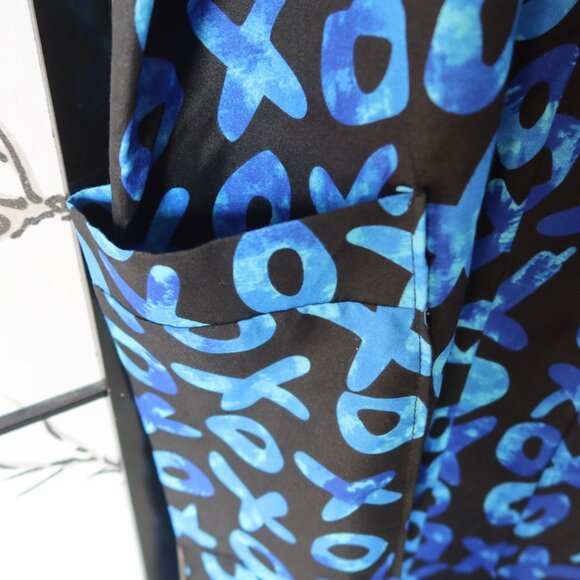 West African Blue and Black Patterned Long Kaftan Bubu Dress w/Pockets NWOT - Picture 6 of 16